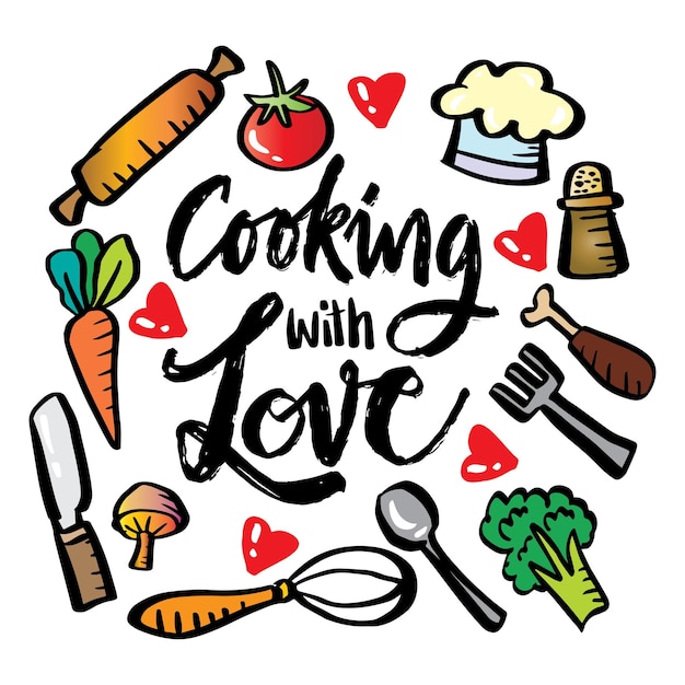 Vector cooking with love hand lettering poster quotes