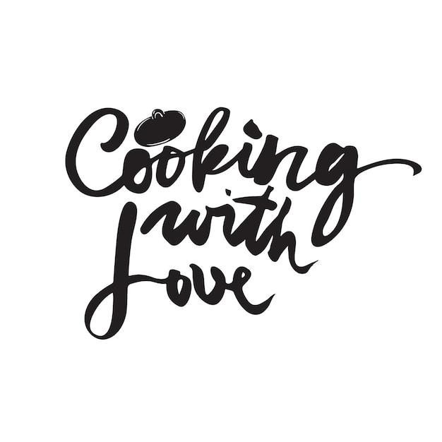 Cooking with love. Handwritten lettering. Vector calligraphy phrase