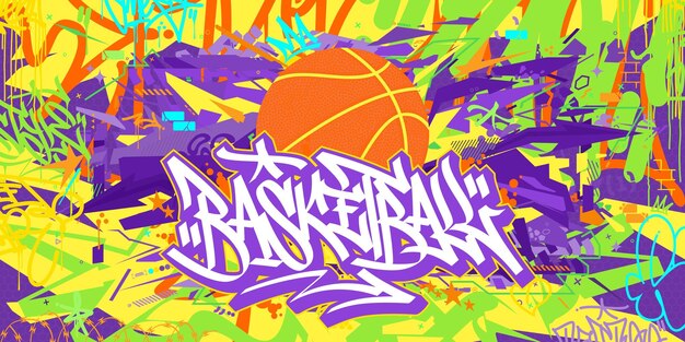 アブストラクト ヒップホップ 都市 ストリートアート クール グラフィティ スタイル ワード バスケットボール ベクトル イラスト
