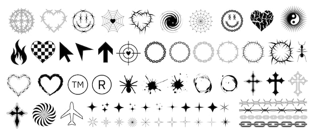 Cool Acid Style Vector Graphics Set Of Rave Graphic Elements