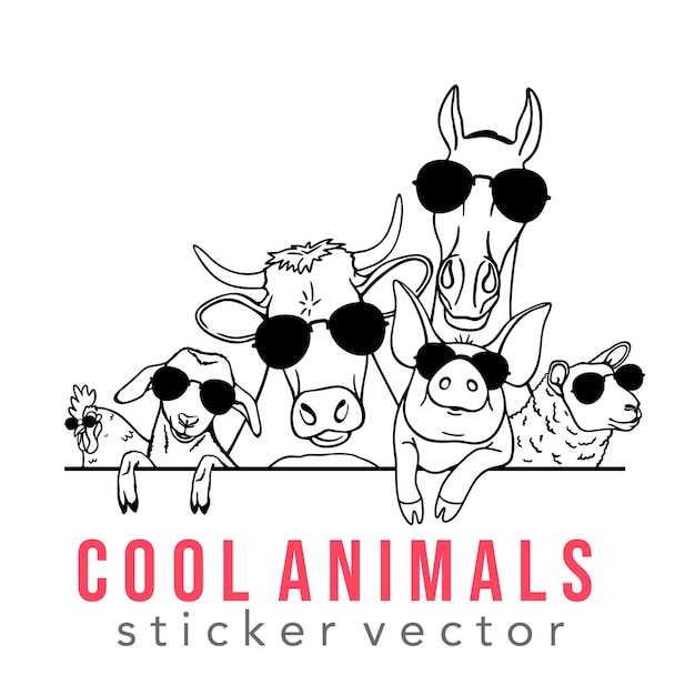 Vector cool animals sticker vector