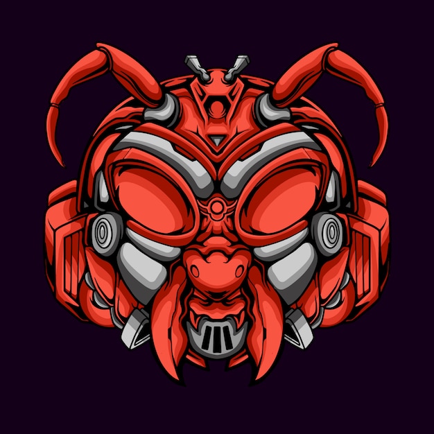 cool antrobot head with mecha style illustration