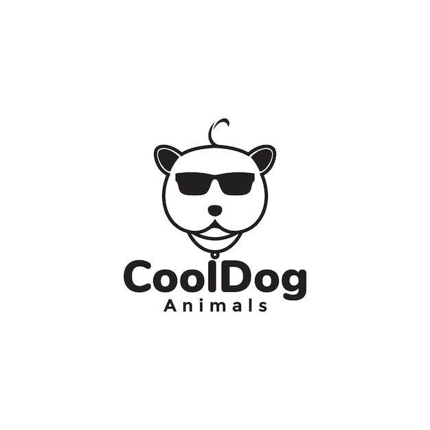 선글라스 로고 디자인 벡터 그래픽 기호 아이콘 기호 그림 크리에이 티브와 멋진 아기 강아지 얼굴