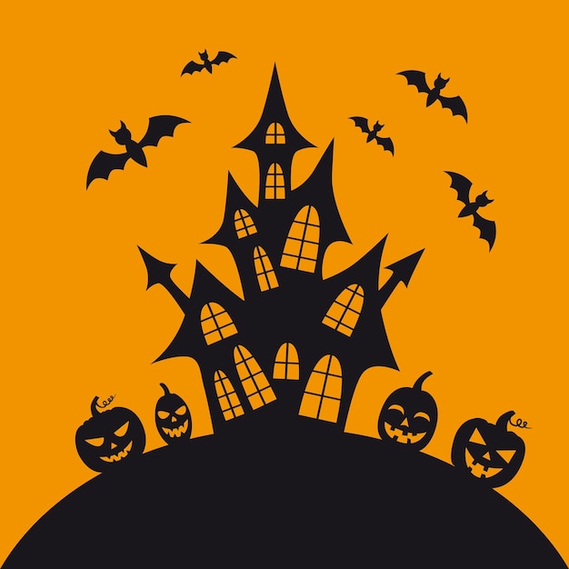 Cool background with a silhouette of a castle for halloween