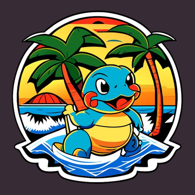 cool baja turtle and beach cartoon style vector illustration cartoon