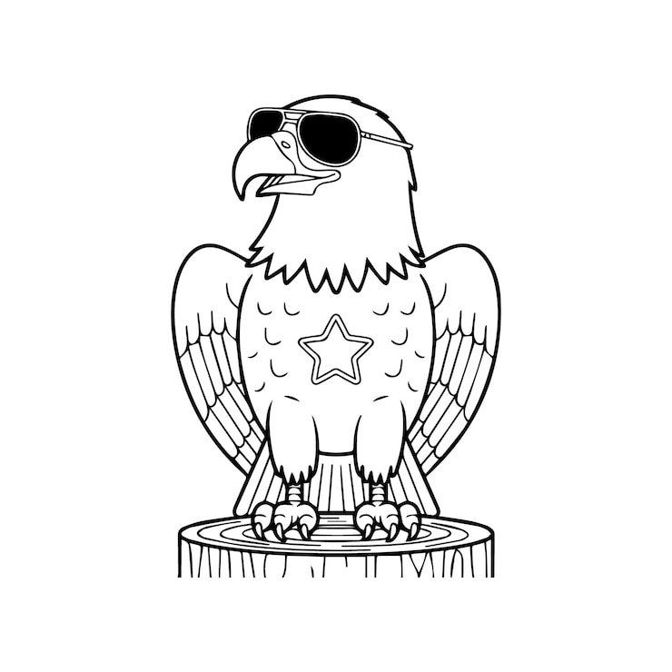 Вектор cool bald eagle with sunglasses outline vector illustration