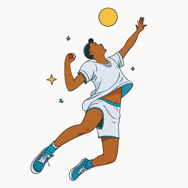 Fantastico giocatore di basket in uniforme bianca con la palla stilizzata player isolated flat cartoon stile di vita atletico in stile cartone animato piatto illustrazione del personaggio