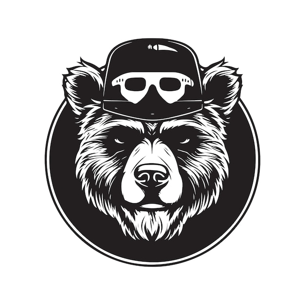 Cool bear vintage logo line art concept black and white color hand drawn illustration