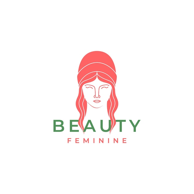 Vector cool beauty female long hair with headgear modern logo design icon vector illustration