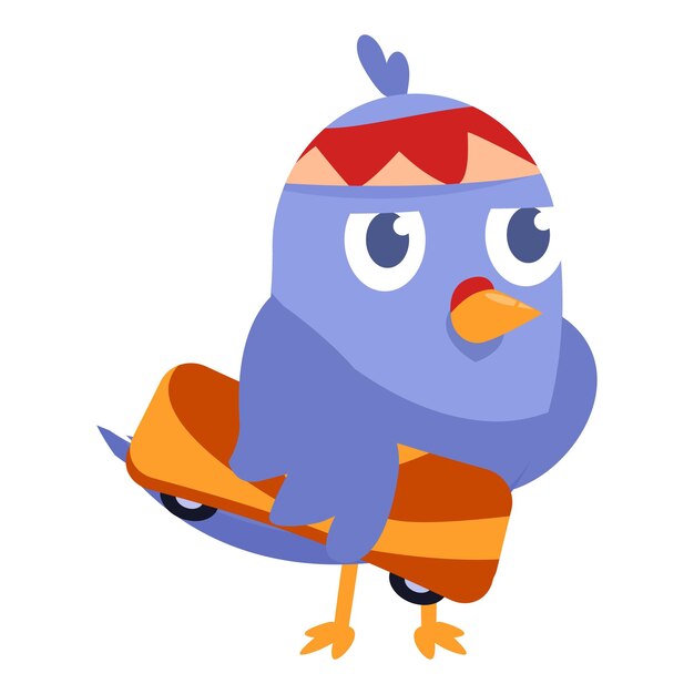 Vector cool blue bird wearing headband holding skateboard