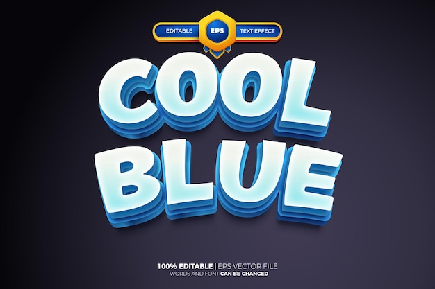 Cool blue cartoon game bewerkbare tekst effect stijl