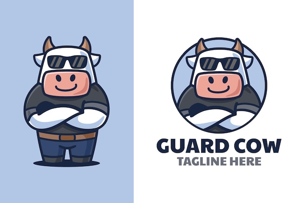 Cool bodyguard cow cartoon logo design