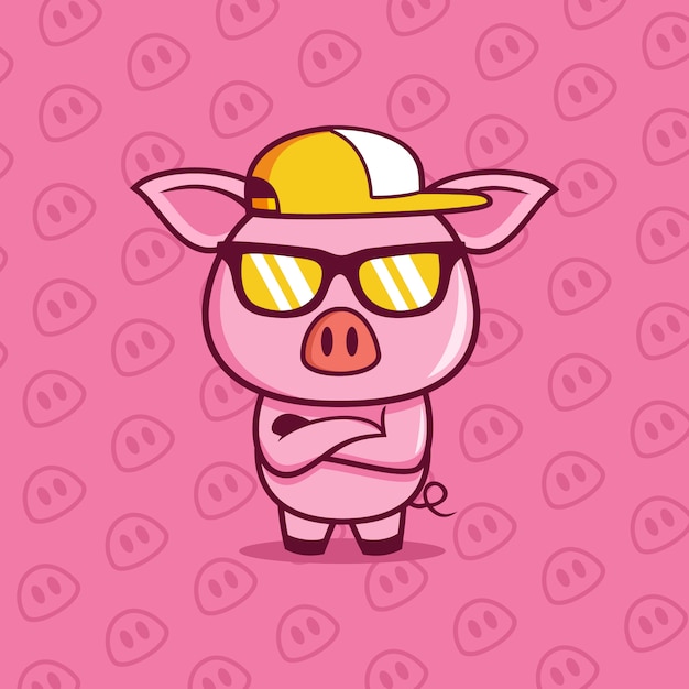 Vettore cool pig pig indossa un'illustrazione di occhiali