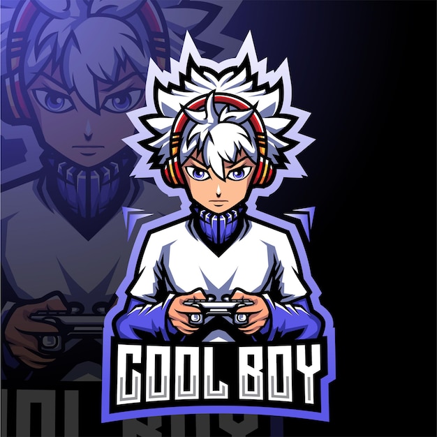 Vector cool boy gamer esport mascot logo design