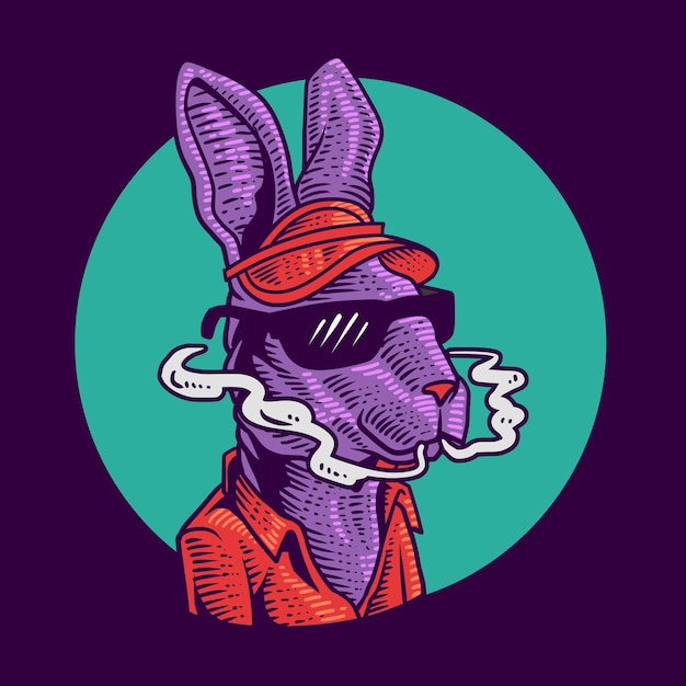 Vector cool bunny mascot with vape smoke premium vector