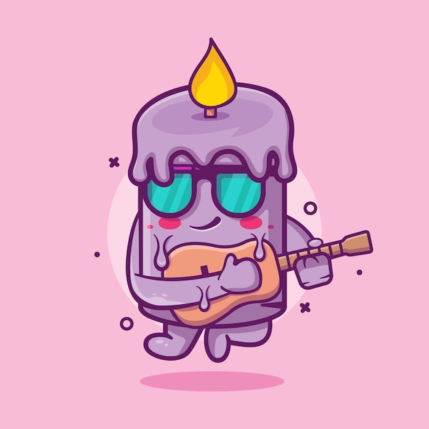 cool candle character mascot playing guitar isolated cartoon in flat style design