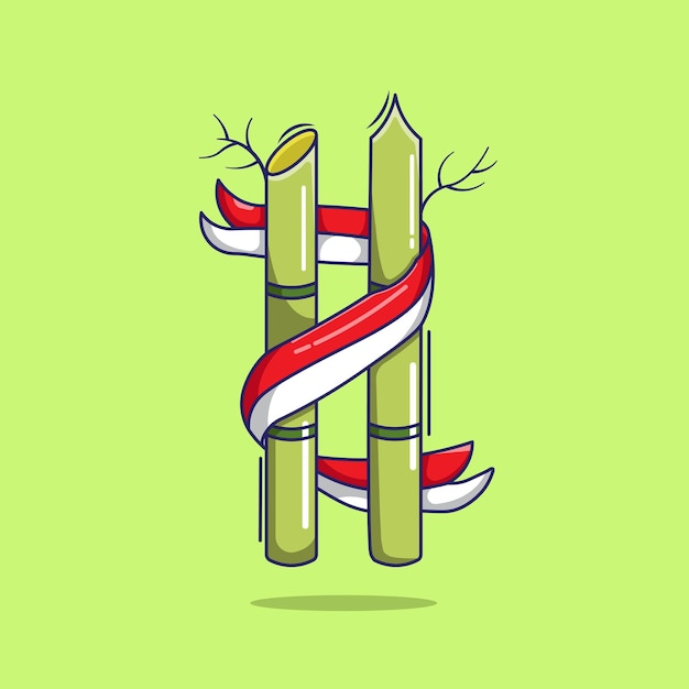 Cool cartoon vector of bamboo and indonesian flag