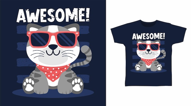 Cool cat cartoon design for tshirt and other use