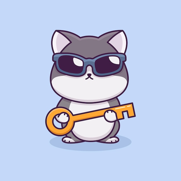 Cool Cat Hold Key Cartoon