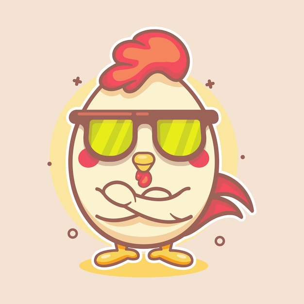 Крутой курица животный персонаж талисман с скрещенными руками изолированный мультфильм в плоском стиле дизайна