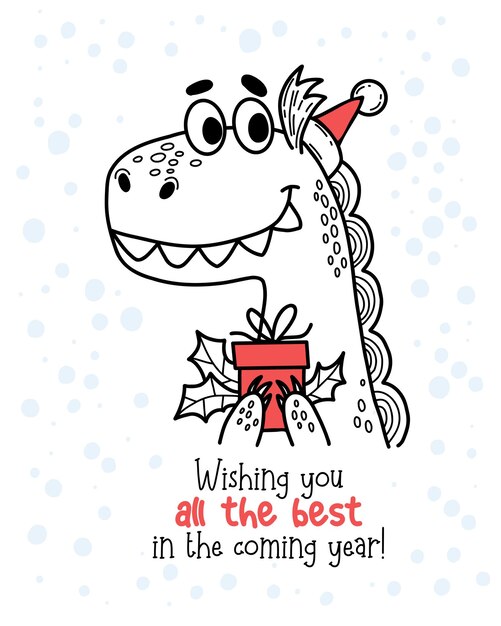 Premium Vector Cool christmas card with cute dragon with gift with