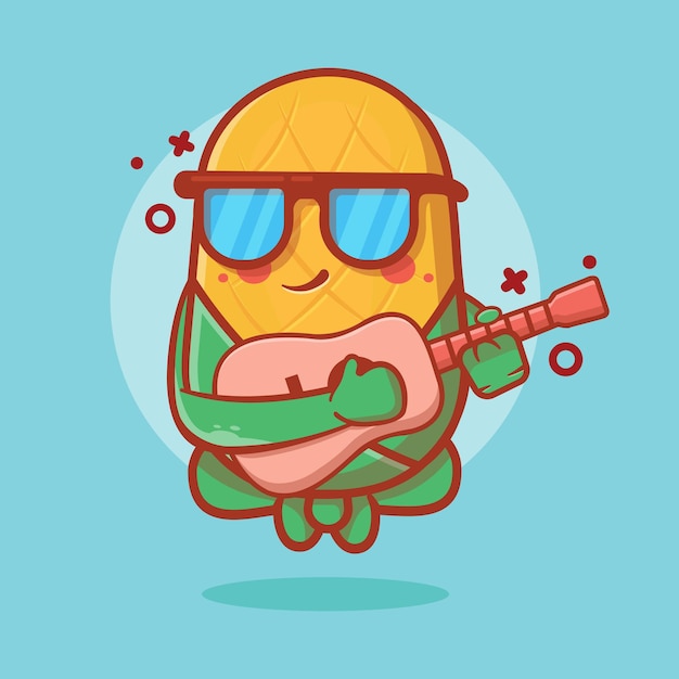 cool corn character mascot playing guitar isolated cartoon in flat style design