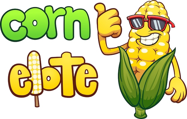 Вектор Крутой персонаж кукурузы с текстом на английском и испанском языках