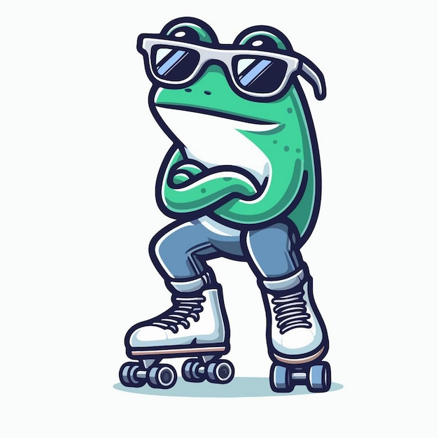 Cool Cute Animal Playing Roller Skate Cartoon Vector Icon Illustration Animal Sport Icon Isolated