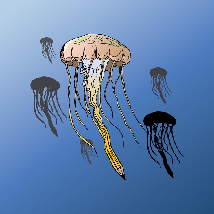 Vector cool and cute jellyfish illustration cartoon drawing