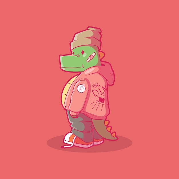 Cool Dino Character vectorillustratie Stijl kleding grappig ontwerpconcept