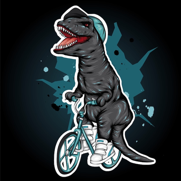 Fantastico dinosauro in bicicletta.