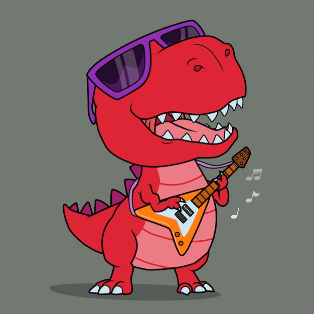 Vector cool dinosaur playing guitar.