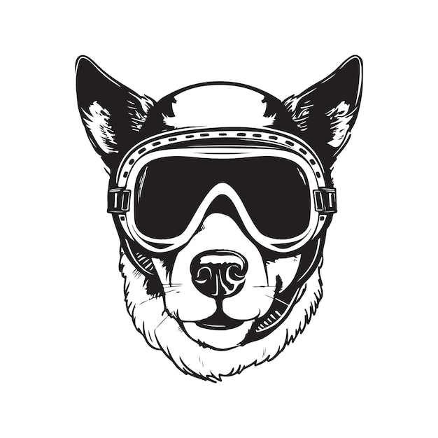 Cool dog in ski goggles vector concept digital art hand drawn illustration