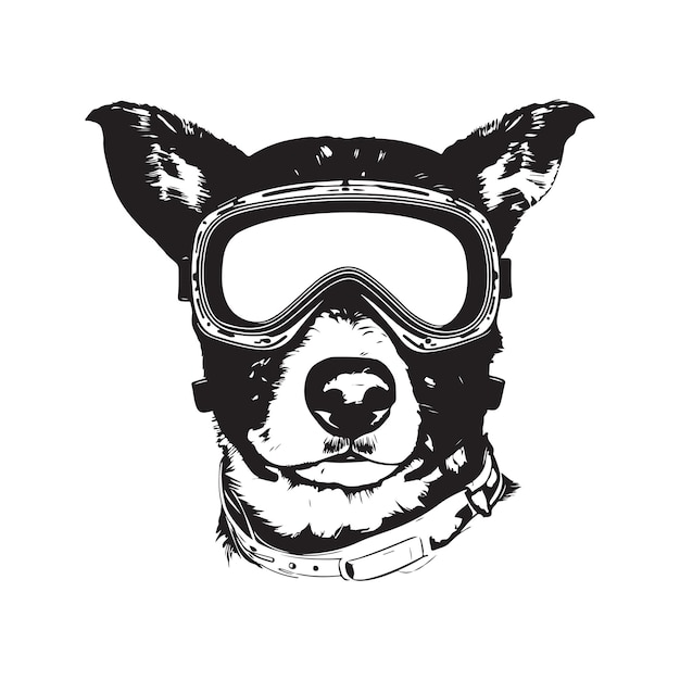 Cool dog in ski goggles vector concept digital art hand drawn illustration