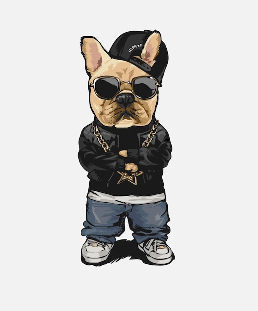 Cool dog in street fashion style illustrazione grafica