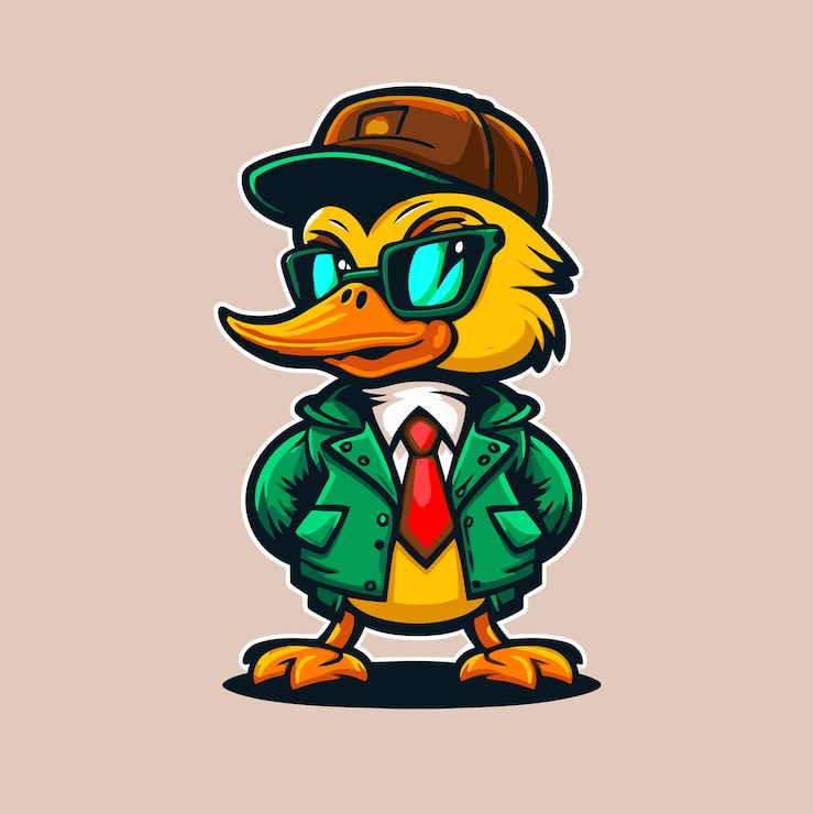 Vector cool duck or goose character logo mascot icon for branding in cartoon vector