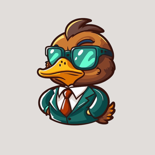 Vector cool duck or goose character logo mascot icon for branding in cartoon vector