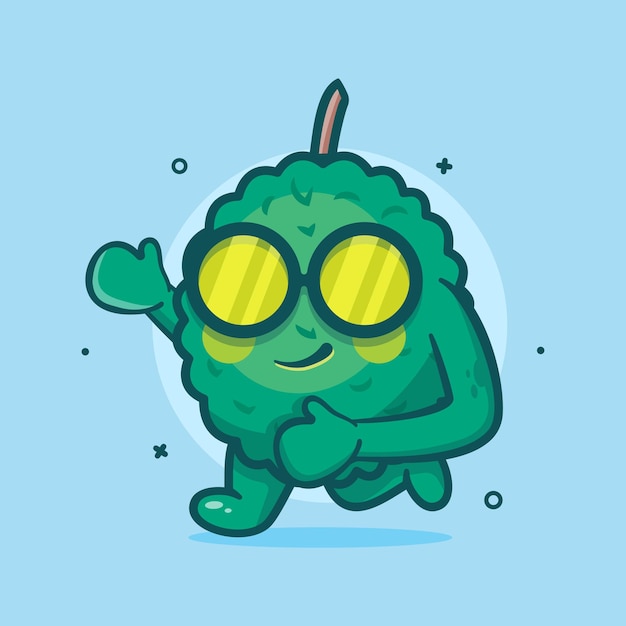 cool durian fruit character mascot running isolated cartoon in flat style design