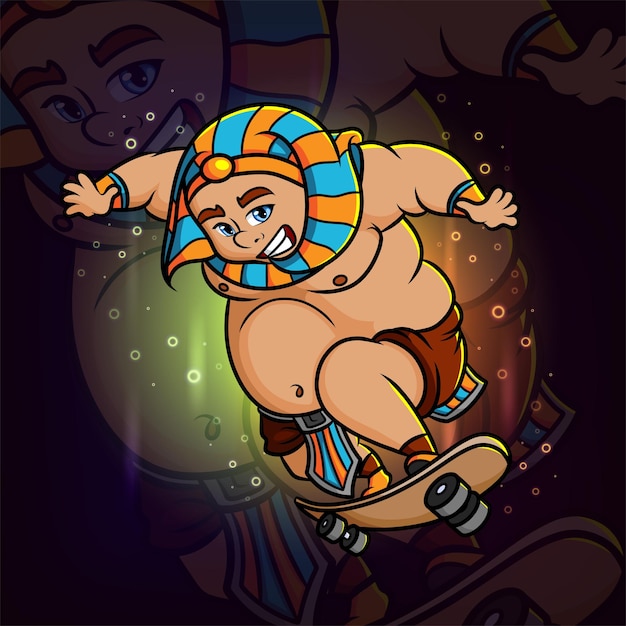 The cool egyptian is playing the skateboard esport mascot design of illustration