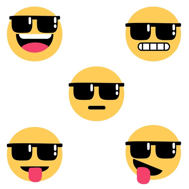 Cool emoticon glimlachend in een zonnebril Vector smiley emoji voor de lente en zomer