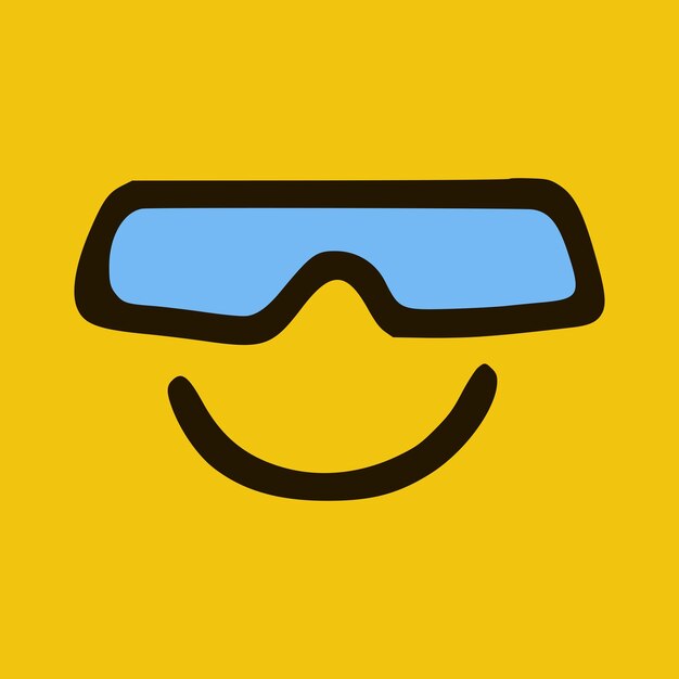 Cool emoticon with glasses in doodle style yellow background Vector Illustration