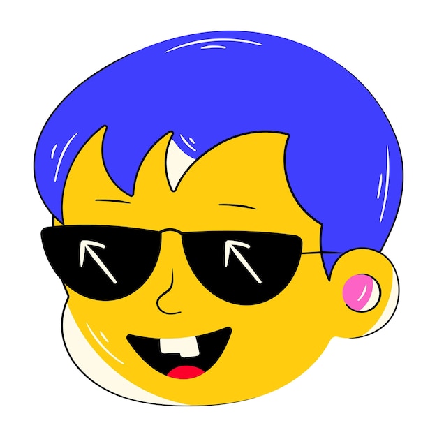 Cool face of a laughing boy flat style sticker