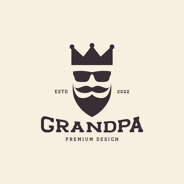 Cool face man with beard and crown logo design vector graphic symbol icon illustration creative idea