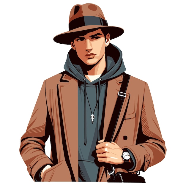 Vector cool fashion profession man with jacket flat vector illustration