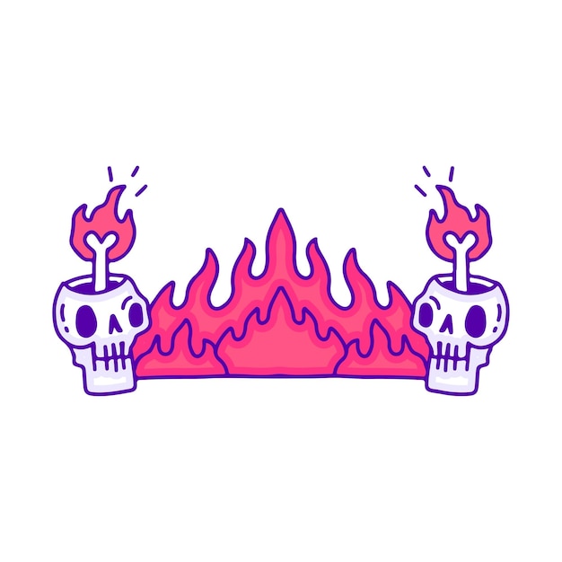 Vector cool flaming skull head doodle art, illustration for t-shirt, sticker, or apparel merchandise.