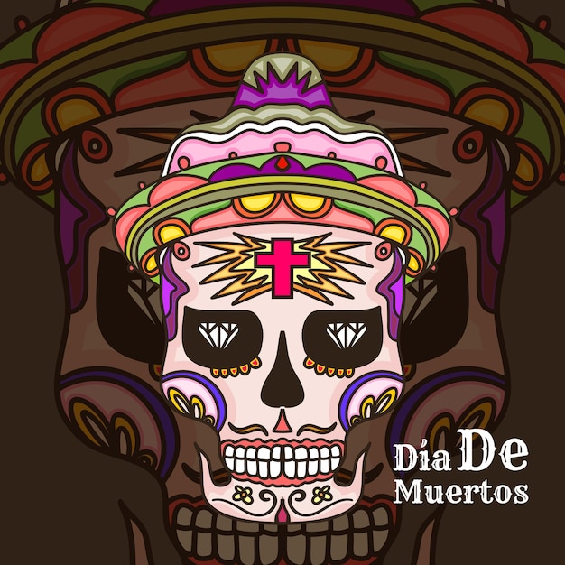 Cool flat skull mirror illustration dia de muertos premium fashion vector premium class