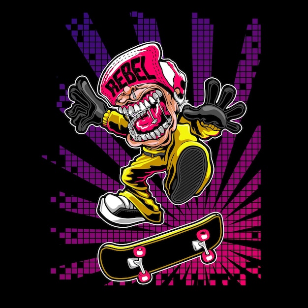 Vettore cool fun skateboarder che fa un trucco estremo illustrazione vettoriale flat cartoon style