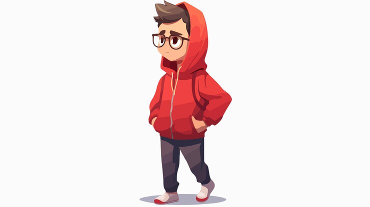 Vector cool and funny guy in red hoodie expressing annoyance