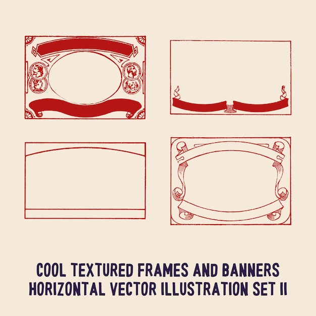 Cool getextureerde frames en banners horizontale vector illustratie set 1