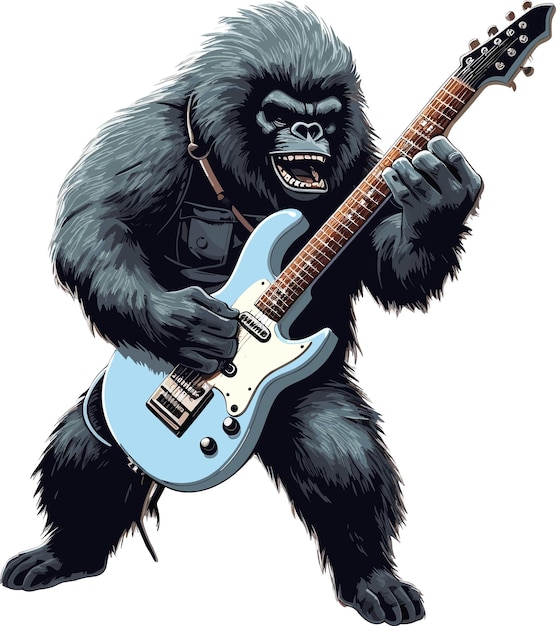 cool Gorilla play electric guitar sticker white background